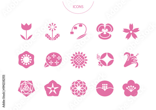 色々な種類の花　アイコン ピクトグラム　ベクター イラスト　セット