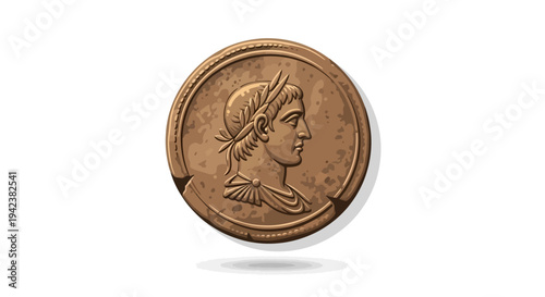 Ancient Roman Coin with Emperor Portrait, History and Archaeology Concept