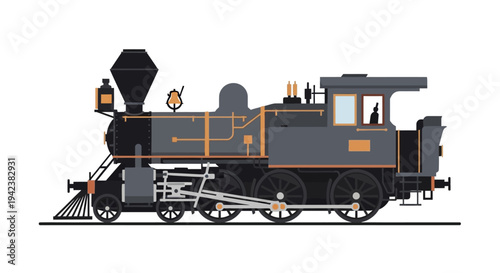 Vintage Steam Train Locomotive Isolated on White Background, Retro Transportation