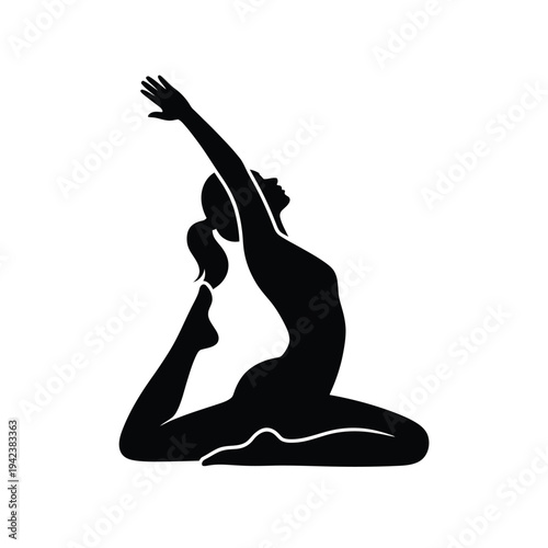 Silhouette of a woman performing a challenging yoga pose outdoors