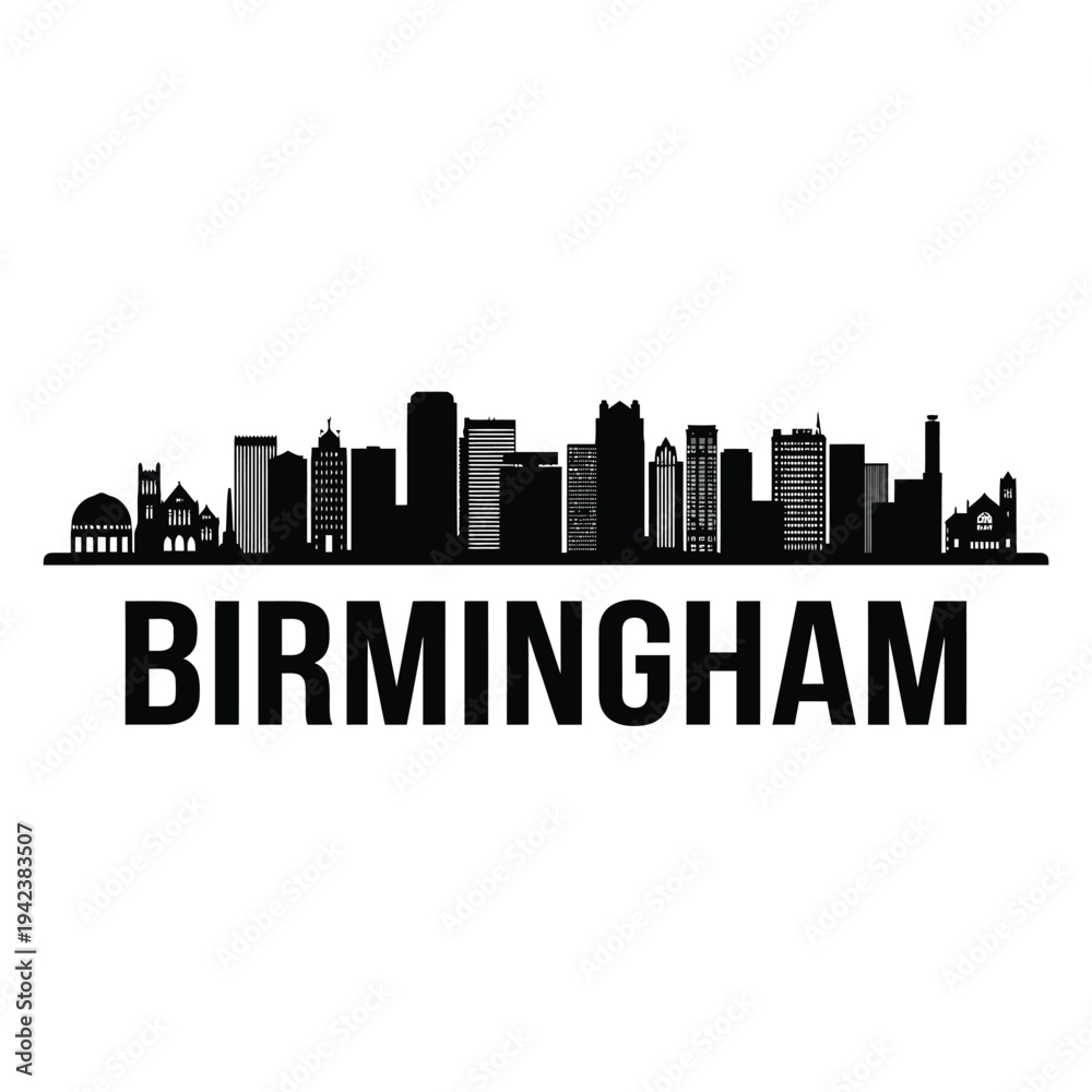 Fototapeta premium A striking black silhouette of the birmingham cityscape with text
