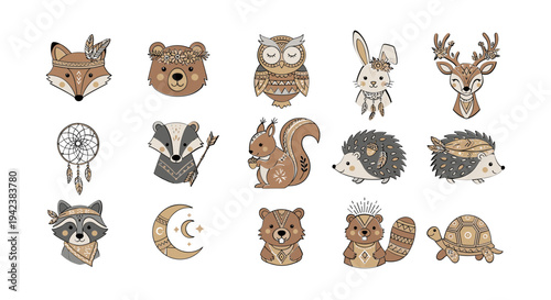 Collection of various cute forest animals.