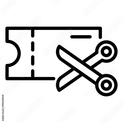 Line icon of a voucher ticket with a scissor cutting line