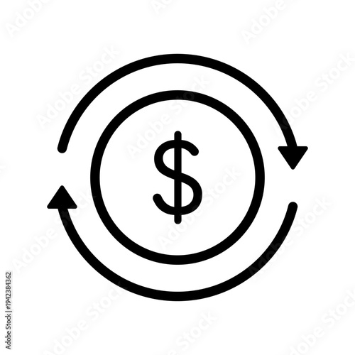 Circular arrow icon around a dollar coin representing cashback