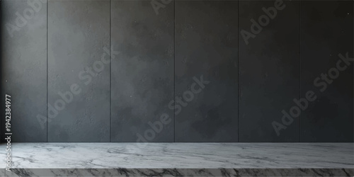 Empty room interior featuring a dark grunge concrete wall and vintage gray cement floor texture for a textured stone backdrop