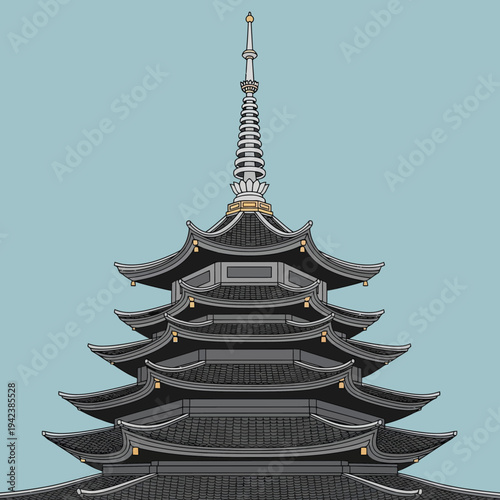Traditional Japanese Pagoda Architecture, Multi-tiered Roofs, Ancient East Asian Temple Design