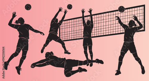 Dynamic volleyball players in action during a game