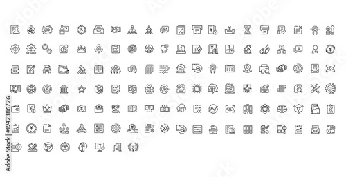 Basic artificial intelligence icons collection including AI letters, brain, neural network, chip, robot core concepts