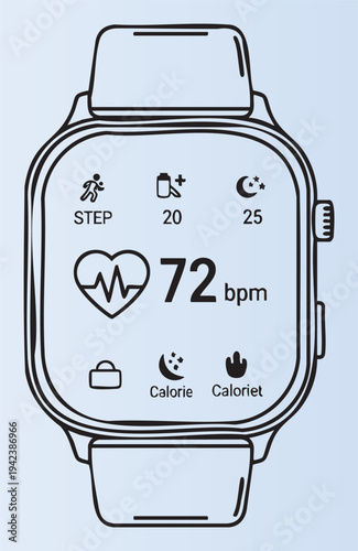 Smartwatch displaying heart rate and fitness tracking metrics on screen