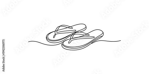 A minimalist line drawing of a pair of flip flops on water