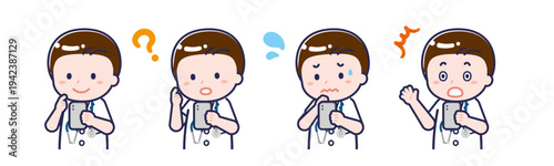 スマートフォンを使う「半袖医師」の男性