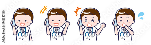 スマートフォンを使う「半袖医師」の男性