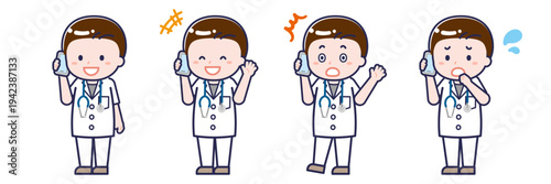 スマートフォンを使う「半袖医師」の男性