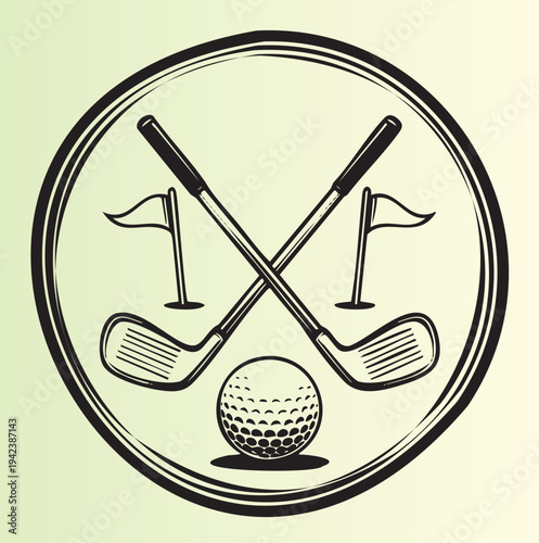 Vintage golf clubs and ball emblem design isolated