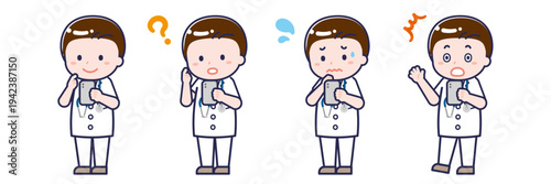 スマートフォンを使う「半袖医師」の男性