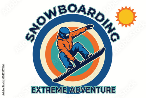 This creative illustration portrays an exhilarating snowboarding scene, capturing the thrill of winter sports against the backdrop of vibrant colors and dynamic movement.