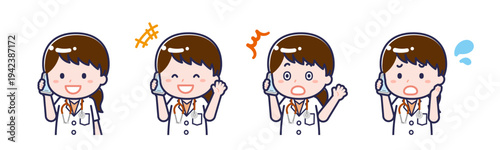 スマートフォンを使う「半袖医師」の女性