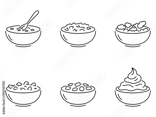 Alfredo sauce vector line art illustration, creamy Italian pasta sauce bowl with spoon and ingredients, simple outline cooking ingredient graphic for restaurant