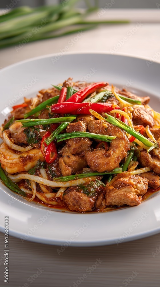 Fototapeta premium thai pad prik king with chicken
