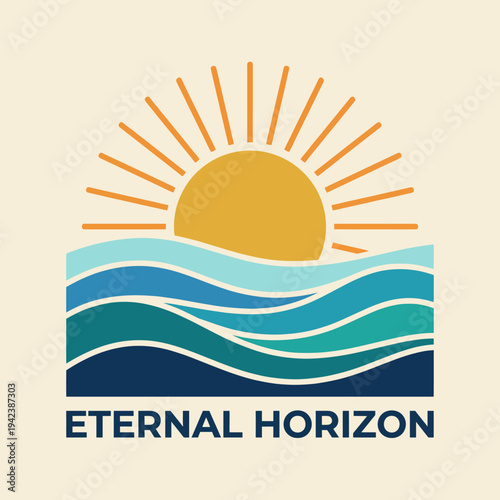 This creative depiction features a sun rising over gentle ocean waves, representing peace and tranquility, capturing the essence of serene horizons and endless possibilities.