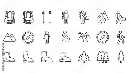 Set of 20 hiking icons vector