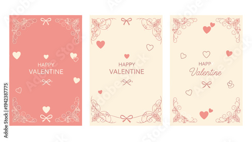 Set of 3 Valentine's Day card templates vector