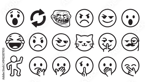 Set of 20 emoticon faces vector icons