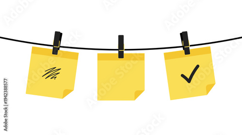Yellow sticky note clothesline black clip