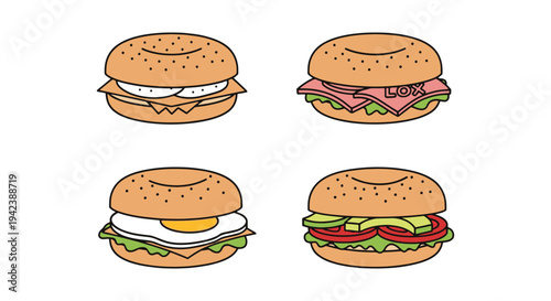 Bagel Sandwich Line art vector clean modern artistic abstract illustration