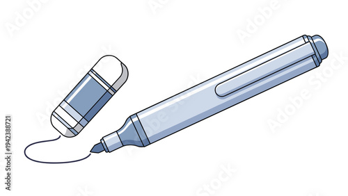 Blue permanent marker pen with its cap removed and a drawn line depicted in a simple flat line art illustration style on white.
