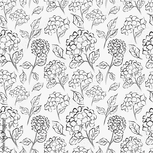 Hand drawn botanical greenery flower seamless pattern quirky imperfect rough scribble sketch for fabric, wallpaper, wrapping paper
