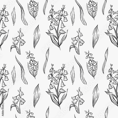 Hand drawn botanical greenery flower seamless pattern quirky imperfect rough scribble sketch for fabric, wallpaper, wrapping paper
