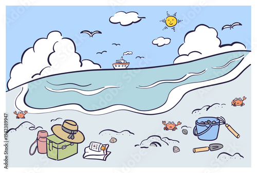 海辺の潮干狩りのイラスト