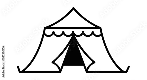 A black and white drawing of a tent