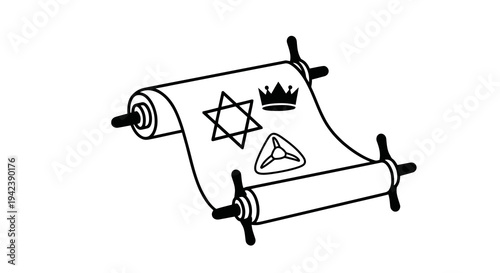 A black and white image of a jewish scroll with symbols