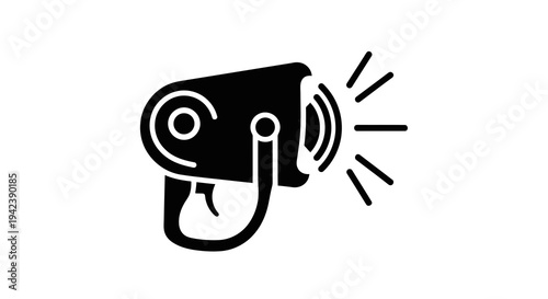 A black and white image of a security camera