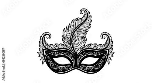 A black and white image of a masquerade mask
