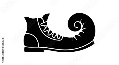 A black and white drawing of a shoe with a swirl on the toe