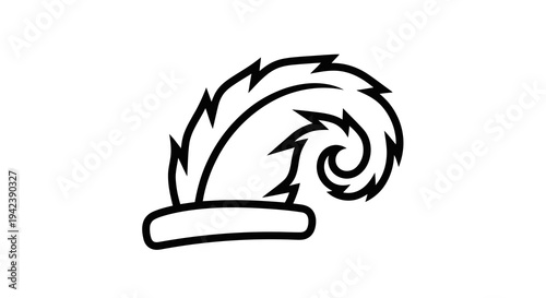 A black and white drawing of a feathered hat