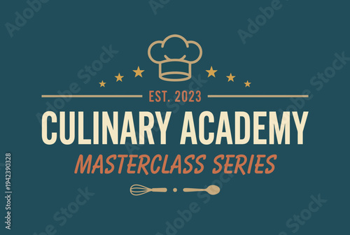 An eye-catching logo designed for a culinary academy, featuring a chef's hat and whisk. Ideal for promotional materials associated with cooking classes and gourmet dining.