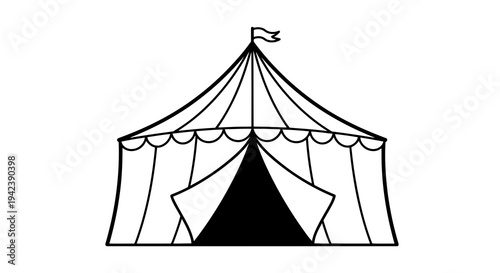 A black and white drawing of a circus tent