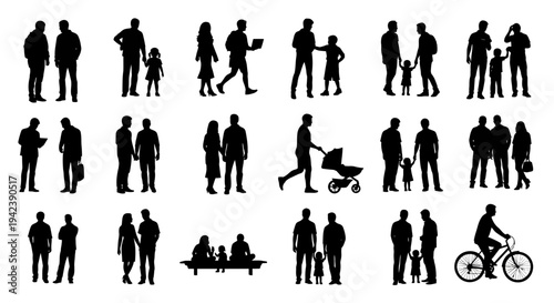 Diverse group of people silhouettes on transparent background