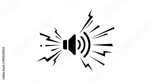 A loudspeaker with sound waves and lightning bolts