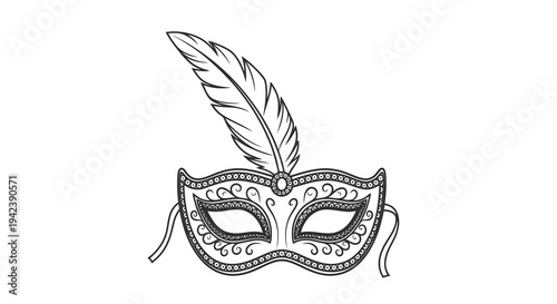 A masquerade mask with a feather on top