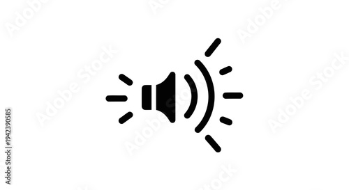 A black and white image of a speaker icon with sound waves
