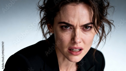 Closeup portrait of a woman with intense expression