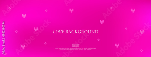 Love background with pixel hearts. Soft pastel fuchsia banner with metallic shine for elegant business or valentines design. Vector illustration.