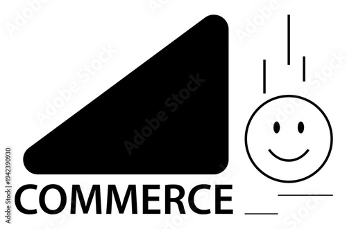 Commerce concept. Commerce with symbolic shapes and a happy face, emphasizing transactions and innovation. Commerce as a foundation for business, branding, and growth. For trade, marketing, finance