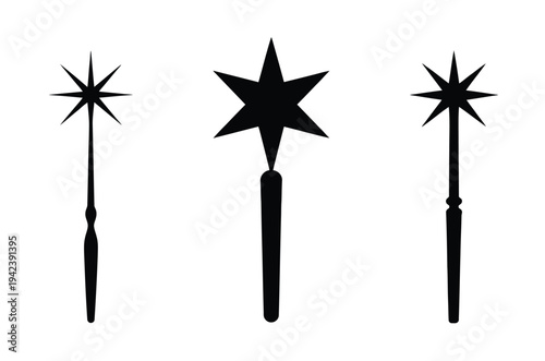  Magic Wand on the White Background, vector illustration featuring mystical wand, sparkles, and magical effects, perfect for fantasy, fairy tale, wizardry, and magical design projects.