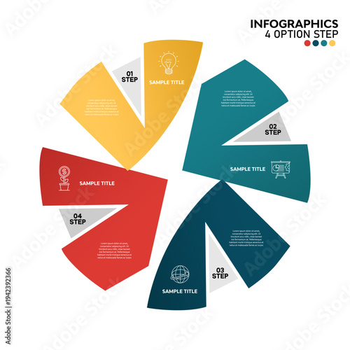 Vector circle chart infographic template with 4 options for presentations, brochure, poster, annual, process, section, web etc. Vector editable 